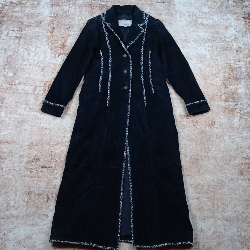 Wilsons Leather Vintage Blue Long Boho Suede Leather Coat Womdns Medium - Picture 6 of 13